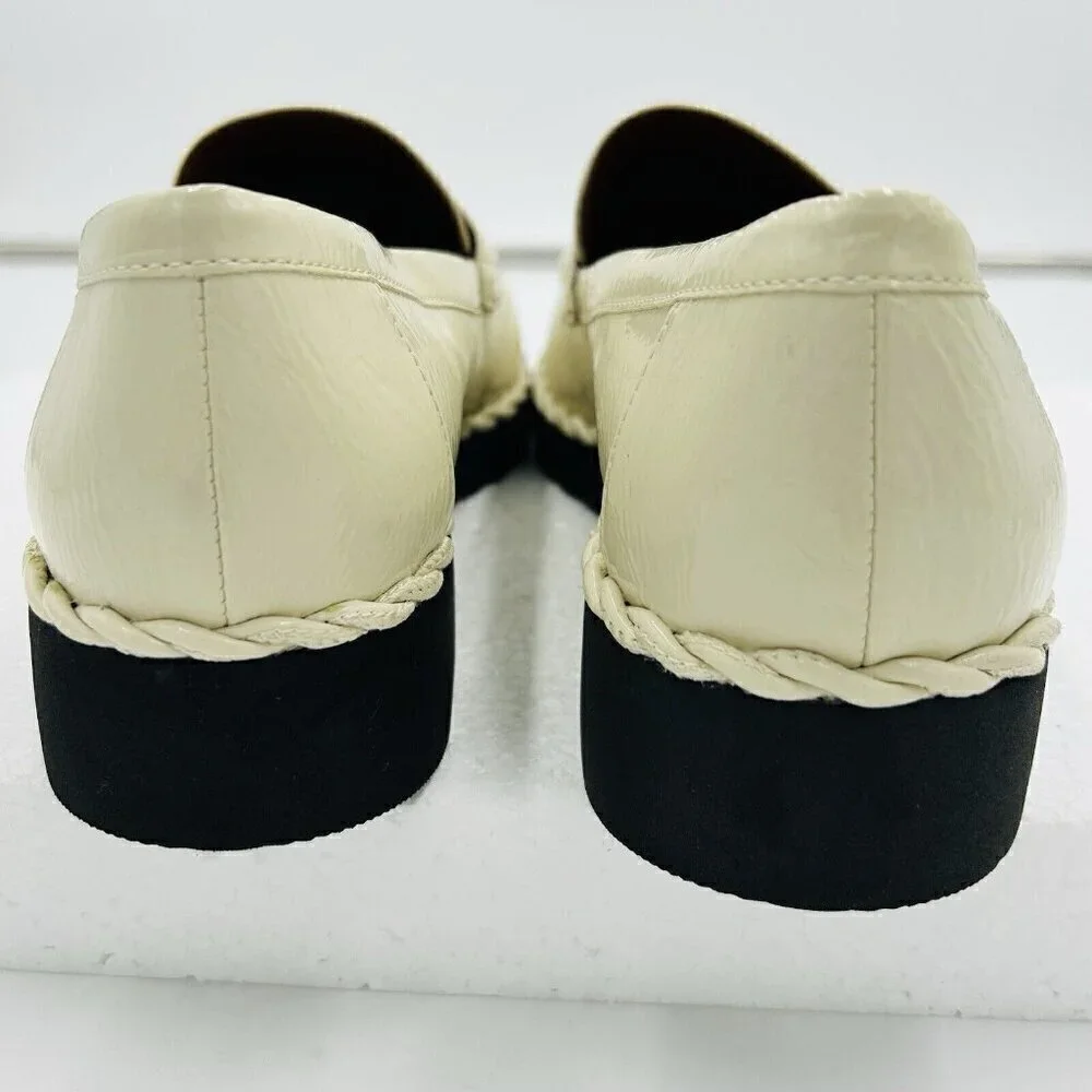 Franco Sarto Carolynn Womens Sz 8.5 Lug Sole Tassel Patent Leather Loafers Ivory